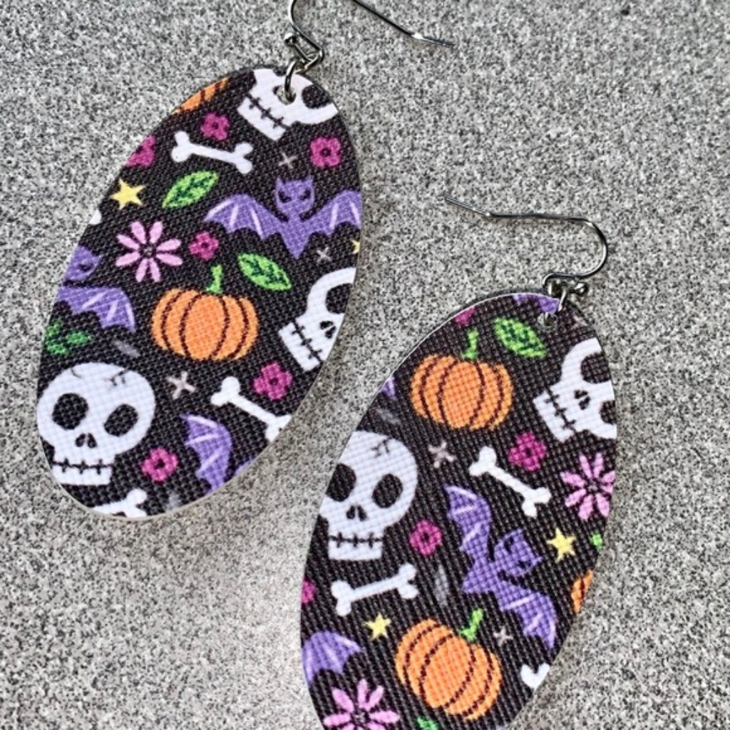 Danse Macabre Ii - Halloween Faux Leather Earrings